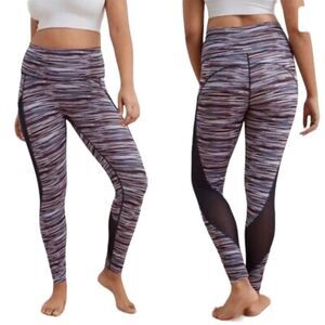 Aerie 7/8 Striped Leggings with Navy Blue Mesh Panels Size Small